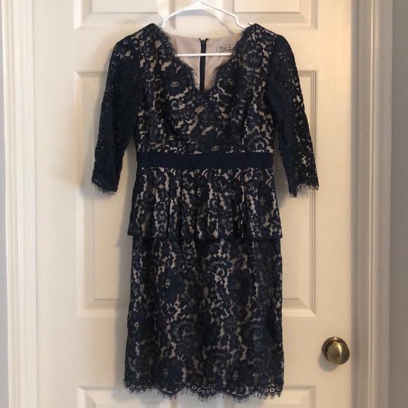 Eliza J Navy Lace Dress Eliza J Dress Fit Flare Mini Dress Lace Sleeve  Detail Stretch